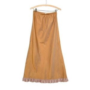 dosa DESIGNER 100% Silk Maxi Slip Ruffle‎ Iridescent Skirt Boho Y2K Whimsy Peach